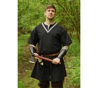 Battle-Merchant Mittelalter-Tunika Ailrik Con Ribetes, Manga Corta, Negro