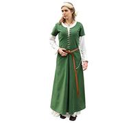 Battle-Merchant - Saya Medieval AVA - Manga Corta - Ropa de Estilo Vikingo para Larp - Algodón - Verde, Granate - Verde - M