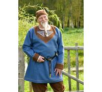 Battle-Merchant Tunica De Vikingos De Lana Esben Con Bordado, Azul-Marrón