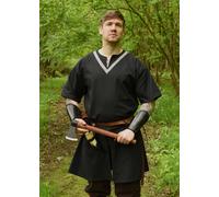 Battle-Merchant Túnica Medieval Ailrik Con Bordado, De Manga Corta, Negra