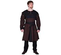 Battle-Merchant Túnica medieval Bent para hombre - Con mangas de quita y pon - Algodón - Para LARP vikingo - Marrón/Negro - L