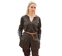 Battle-Merchant - Túnica Medieval Ylva para Mujer, Camisa Medieval precoz Ajustada, Traje de señorita, Larp, Vikingo, Pirata, Disfraz, Verde Oliva, XL