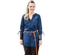 Battle-Merchant - Túnica medieval Ylva para mujer, camisa medieval temprana, traje de criada de tortuga, LARP, vikingo, pirata, disfraz, azul, XXXL
