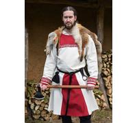 Battle-Merchant Túnica Vikinga Halvar Con Bordado, Natural/Rojo