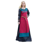 Battle-Merchant - Vestido de Tirantes Hilja con Bordado - Ropa de Estilo Vikingo para Larp - Algodón - Azul/Amarillo Mostaza o Rojo/Azul petróleo - Rojo - S