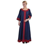 Battle-Merchant - Vestido Largo Medieval Gudrun - Algodón - para Larp Vikingo - Azul/Rojo - XL