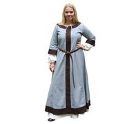 Battle-Merchant - Vestido Largo Medieval Gudrun - Algodón - para Larp Vikingo - Gris Azulado/marrón - S
