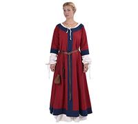 Battle-Merchant - Vestido Largo Medieval Gudrun - Algodón - para Larp Vikingo - Rojo/Azul - XL