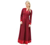 Battle-Merchant - Vestido largo medieval Meira con detalles de terciopelo - Vestido de fantasía para mujer - Traje, disfraz, LARP, borgoña, M