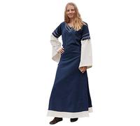 Battle-Merchant - Vestido Medieval Alvina - Manga Larga y bajo hasta el Suelo - Ropa de Estilo Vikingo para Larp - Algodón - Azul/Natural - L
