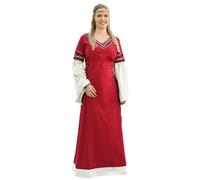 Battle-Merchant - Vestido Medieval Alvina - Manga Larga y bajo hasta el Suelo - Ropa de Estilo Vikingo para Larp - Algodón - Rojo/Natural - XXL