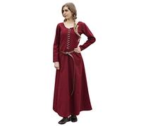 Battle-Merchant - Vestido Medieval Cotehardine AVA con cordón - Manga Larga - Ideal para Larp Vikingo - Granate - M