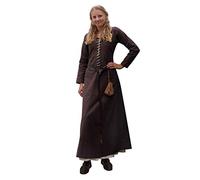 Battle-Merchant - Vestido Medieval Cotehardine AVA con cordón - Manga Larga - Ideal para Larp Vikingo - Marrón - M