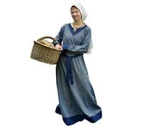 Battle-Merchant - Vestido Medieval Jona de Manga Larga - Ropa de Estilo Vikingo para Larp - Algodón - Azul-Gris/Gris - XL