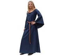 Battle-Merchant - Vestido Medieval Largo Burglinde - con Mangas de Trompeta - Ropa de Estilo Vikingo para Larp - Algodón - Azul - XL