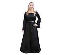 Battle-Merchant - Vestido Medieval Largo Burglinde - con Mangas de Trompeta - Ropa de Estilo Vikingo para Larp - Algodón S-XXL (FR/ES, Letras, XXL, Regular, Regular, Negro)