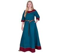 Battle-Merchant Vestido medieval para mujer, largo, disfraz vikingo, ropa para la tarea, con bolsillos cosidos, algodón, petróleo, S