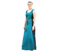 Battle-Merchant - Vestido medieval sin mangas Jarle - Vestido vikingo para mujer - Disfraz medieval LARP, fantasía, azul petróleo/azul oscuro, XL