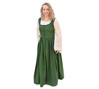 Battle-Merchant Vestido medieval sin mangas para mujer, vestido de tirantes, vestido de granjero, corpiño | algodón | marrón/rojo/verde | S/M/L/XL/XXL, verde, XL