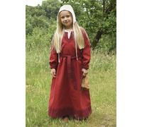 Battle-Merchant Vestido Vikingo Infantil Solveig, Rojo/Vino, Disfraz Medieval
