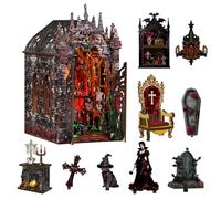 BATTREVO DIY book nook kit-Astillero oscuro-Buchstütze Aus Holz und 3D-Puzzle mit LED-Licht, bastelset erwachsene，book nook kit