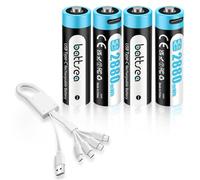 Battsea Batería AA de 1,5 V con USB, Paquete de 4 baterías AA, batería Recargable USB C, AA Recargable, 2880 mWh, 0,8 H, Carga rápida, 1600 ciclos, baterías AA de Iones de Litio, compatibles con