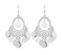 BaubleStar - Pendientes colgantes con diente de araña bohemio y dijes de disco con gota de filigrana ligera para mujeres y niñas