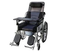 BAUBUY Silla de Ruedas Reclinable de 180° Plegable Totalmente Acostada Silla de Inodoro con Inodoro de Cabecera Ajustable de 6 velocidades para Adultos Mayores Discapacitados, Carga 150 kg