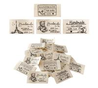 BAUCH 60 Piezas Etiquetas de Tela para Ropa Hecho a Mano, Etiquetas Decorativas para Costura y Manualidades, Diseños de Gato Oso Torre y Ovillo, Etiquetas para Marcar Ropa y Labores de Punto