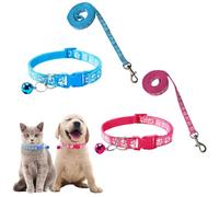 BAUCH Collar y Correa Perro Set de 2, Azul & Rosa Collar Ajustable para Cachorros con Correa & Campana, Collar de Nailon para Perros Pequeños