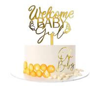 BAUCH Decoración Pastel Baby Shower Set de 2 Dorado Acrílico, "Welcome Baby Girl" & "Oh Baby" Topper de Pastel, Decoración para Baby Shower & Gender Reveal