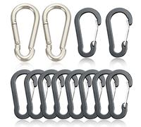 BAUCH Mosquetón Set 12 Piezas, 2 Mosquetones Portátiles (120 kg de Carga) + 10 Mosquetones Mini Negros, Mosquetón Acero Inoxidable & Aluminio para Exterior & Cotidiano