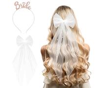 BAUCH Set Novia: Velo Perlas + Diadema Bride Oro Rosa, 1 Set, Tul Blanco con Perlas & Corona Metálica - ideal para Boda, Compromiso, Despedida de Soltera & Fiesta de Novia