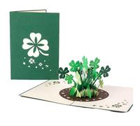BAUCH Tarjeta Pop Up Trébol Tarjeta Buena Suerte 3D, Tarjeta de Buena Suerte Artesanal para Cumpleaños, Año Nuevo & Cambio de Trabajo, Con Espacio para Mensajes & Regalos de Dinero