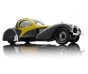 Bauer Exclusive Bugatti Type 57SC Atalante 1937: Modelo de Coche Fiel 1:12 en edición Limitada, Puertas y capó móviles, Color Negro y Amarillo (7828-Z75Y)
