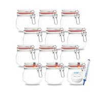 Bauer Flaschenbauer - Juego de 12 tarros de almacenamiento con soporte de alambre de 634 ml, adecuados como tarro para conservas y fermentación, para almacenamiento, relleno, tarros vacíos con gancho