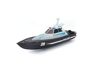 Bauer Spielwaren M82196 Tech R/C - Barco de policía teledirigido de policía, Alcance de 35 Metros, batería con Carga USB, 34 cm, Color Negro -582196