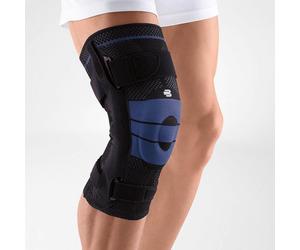 Bauerfeind Rodillera izquierda negra Genutrain S con tirantes estabilizadores la