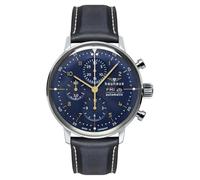 Bauhaus 2018-3 Reloj cronógrafo automático para hombre, acero inoxidable, plata, azul, correa de cuero