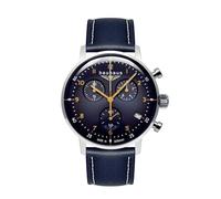 Bauhaus 2096-3 - Reloj cronógrafo para hombre con correa de piel azul y movimiento de cuarzo - Fabricado en Alemania, Azul Oscuro Azul Oscuro