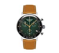 Bauhaus 2096-3 - Reloj cronógrafo para Hombre con Correa de Piel Azul y Movimiento de Cuarzo - Fabricado en Alemania, Verde, Correa