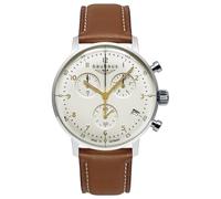 Bauhaus 2096-3 - Reloj cronógrafo para Hombre con Correa de Piel Azul y Movimiento de Cuarzo - Fabricado en Alemania, Blanco, Correa