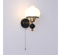 Bauhaus Art Wall Sconce Retro Cream Glass Wall Light Fixture with Pull Chain Switch, BlackHardwired Metal Wall Lamp Antique Gold Bedside Reading Lighting, E27