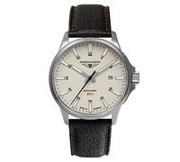 Bauhaus Aviation Reloj de hombre con correa de cuero titanio automático 10 ATM cristal zafiro fecha 2864-5, Beige / Correa de Cuero, Correa