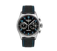 Bauhaus Aviation Tornado - Reloj de pulsera para hombre, acero inoxidable, cronógrafo, 5 ATM, con correa de piel, en diferentes variantes, negro/azul, Correa