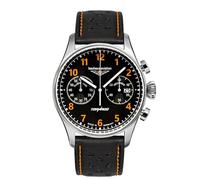 Bauhaus Aviation Tornado - Reloj de pulsera para hombre, acero inoxidable, cronógrafo, 5 ATM, con correa de piel, en diferentes variantes, negro / naranja, Correa