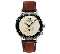 Bauhaus Aviation Ronda 2446-2 - Reloj para hombre con correa de piel, cuarzo, dos zonas horarias, fecha, Correa