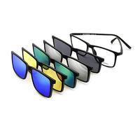 Bauhaus Lentes de sol magnéticos con clip para hombres y mujeres, polarizados, protección UV, retro, cuadrados, se ajustan durante la conducción nocturna, C1, 5 in 1