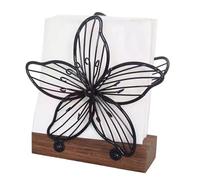 Bauhinia Flower Paper Towel Holder Artistic Iron and Wood Napkin Stand Countertops Vertical Tissue Dispenser with Wooden Base Servilleteros(Noir)
