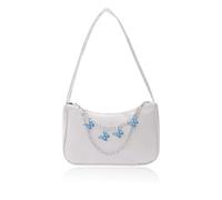 BAUIOREAD Bolso de mano de 1 pieza, bolso pequeño, bolso de mano pequeño, bandolera con cadena de mariposa, bolso de axila con cremallera, monedero, bolso de mujer de color sólido, Blanco